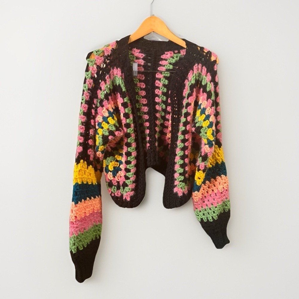 Handmade Crochet Grannycore Boho Cardigan Sweater Super Soft Artisan Made s/m